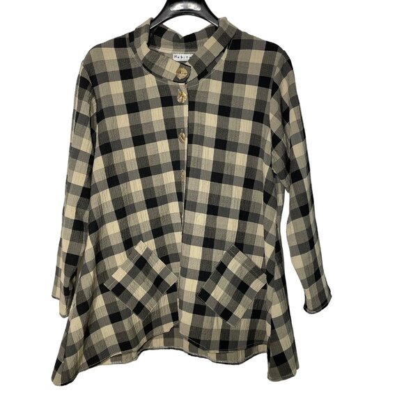 Habitat Checked Plaid Button Down Top Lagenlook Sz LG - MISSING BUTTON - Picture 1 of 9